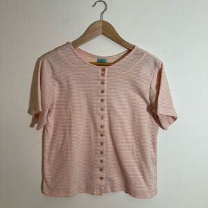 Vintage American Impressions Orange and White Striped Button Down Short Sleeve